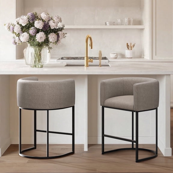 NEWLAYOUT Counter Height Bar Stools Set of 2, 24" Height Barstools for Dining Room, Upholstered Bar Chair for Kitchen Island, Sand