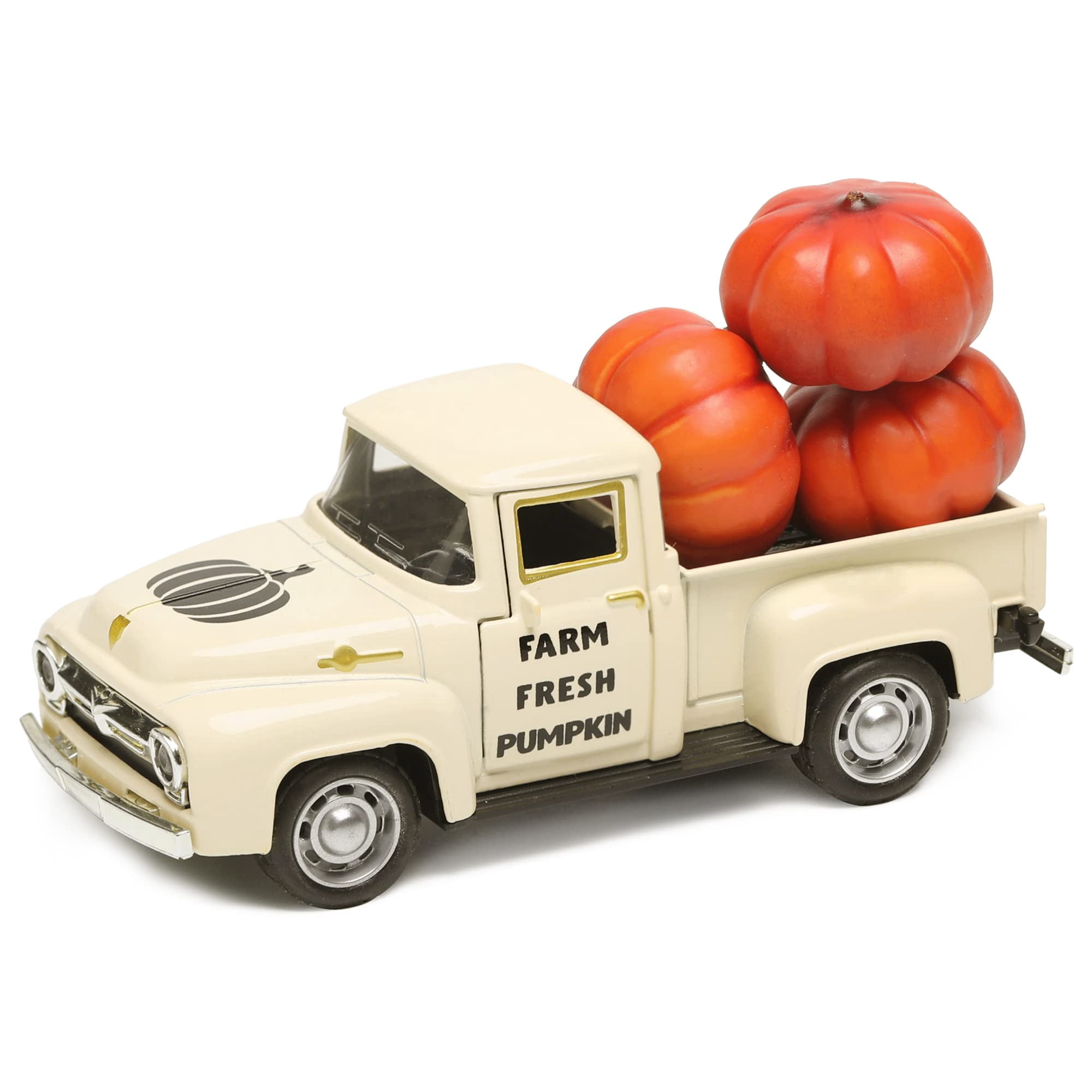 NEWLIGHTURE Mini Harvest Metal Farm Truck with 3 Pumpkins, Fall