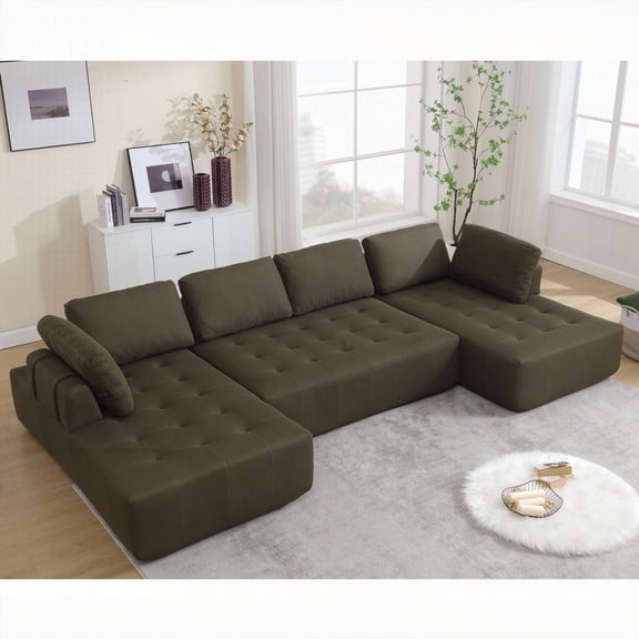 [Modern U-shaped Modular Sofa 138.5" with Breathable Mesh Fabric]