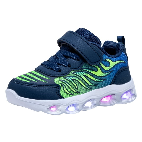 NEWMALL Girls LED Light Up Sneakers Kids Low Top Shoe (10 Toddler,Navy)