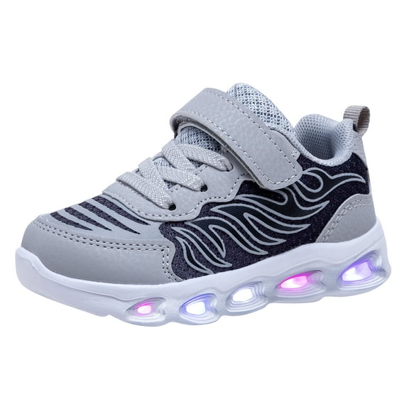 NEWMALL Girls LED Light Up Sneakers Kids Low Top Shoe(11 Little Kid,Grey)