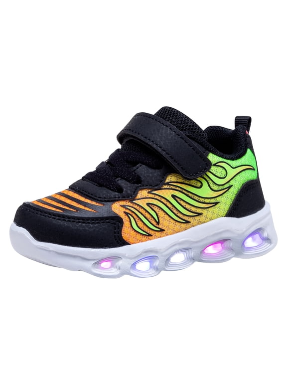 Girls LED Light Up Sneakers Kids Low Top Shoes (6 Toddler,Black)