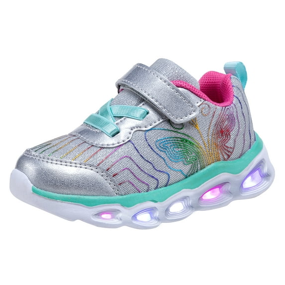 NEWMALL Girls Led Shoes Flashing Light Up Sneakers (7 Toddler,Grey Multi)