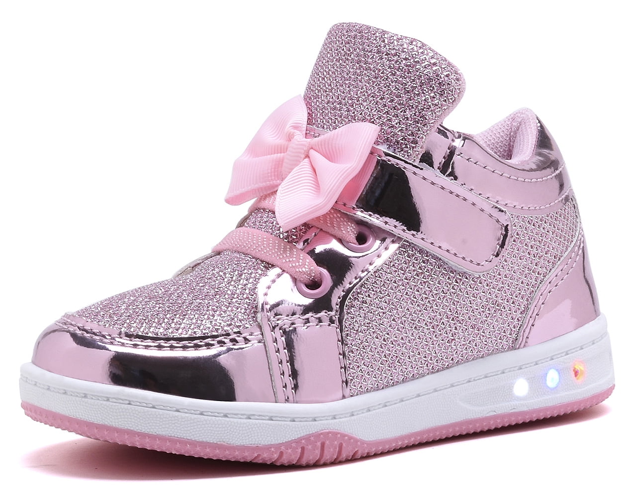 NEWMALL Toddler Glitter Shoes Girls Flashing Cute Bowknot Sneakers (10 Toddler,Pink)