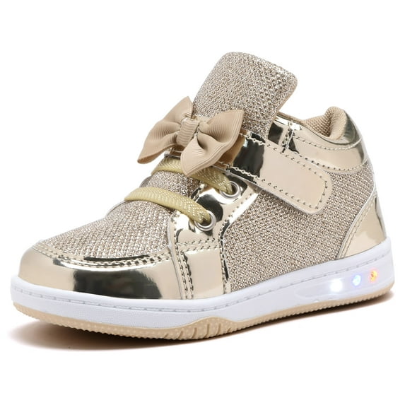 NEWMALL Toddler Glitter Shoes Girls Flashing Cute Bowknot Sneakers (9 Toddler,Gold)