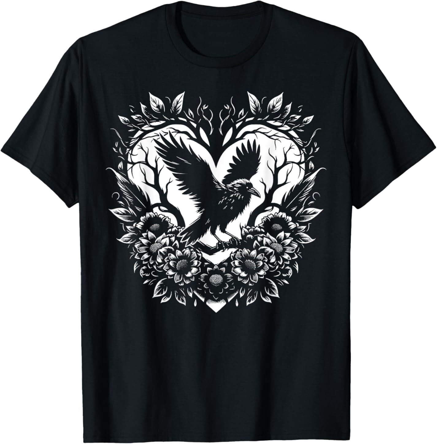 NEWMystical Raven Tree Love Gothic Dark Fantasy Crow Best T-Shirt S-3XL ...