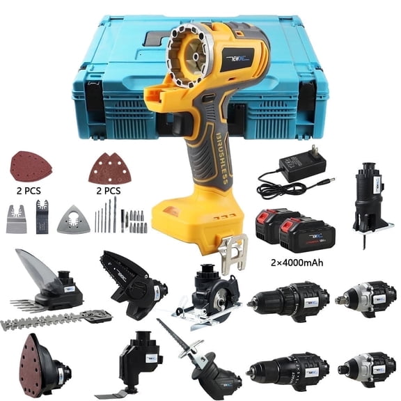 NEWONE 18V Cordless Power Tool Combo Kits 12-Tool Set (Drill, Impact, Grinder, Sander, Circular, Reciprocating Saws, Blower), 2 x 4.0Ah Battery and Charger Brushless Cordless Power Tool Set