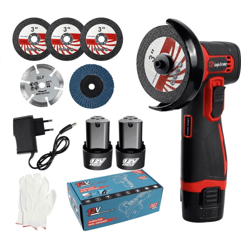 NEWONE Cordless Angle Grinder Kit 12V 19500rpm with 2pcs 1500mAh Battery and 5 Cutting Discs 3 inch Mini Angle Grinder for Cutting Grinding Polishing