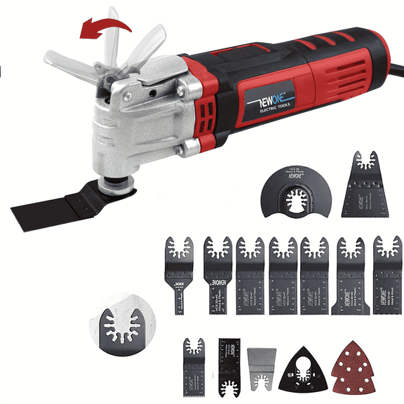 NEWONE Oscillating Multi Tool Kit 4 Amp with 4° Oscillation Angle 6 Variable Speed Quick Clamp System with 15pcs Multitool Blades for Cutting Sanding Grinding