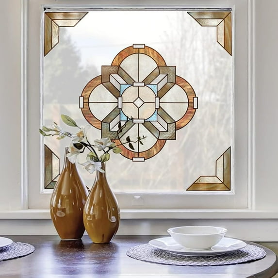 Artscape Newport Amber Accent 12" x 12" Window Film with Stained Glass Design