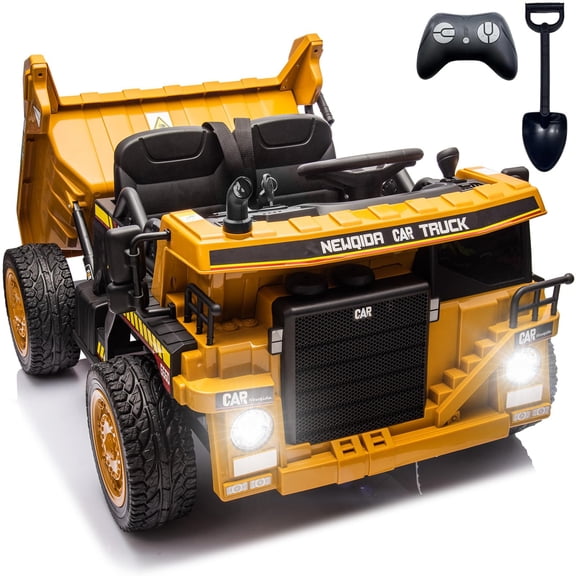 NEWQIDA 24V Ride on Dump Truck, Kids Electric Car with Electric Dump Bed, Ride on Toys with Remote Control, EVA Tires, Shock Suspensions, Yellow