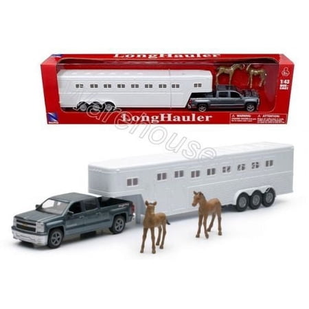 NEWRAY 1:43 LONGHAULER - CHEVROLET SILVERADO 4X4 WITH HORSE TRAILER AND HORSE FIGURES SS-19513