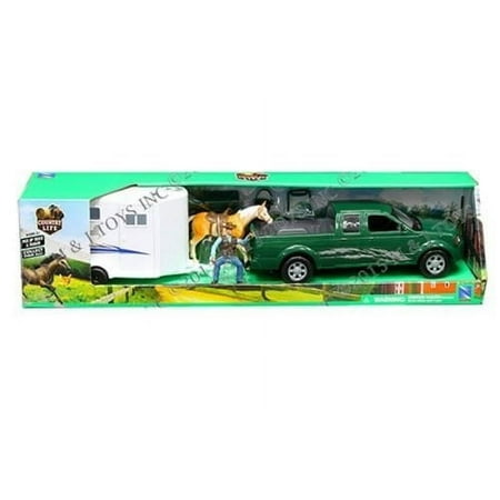 NEWRAY COUNTRY LIFE - TRUCK WITH HORSE TRAILER, FIGURE AND HORSE