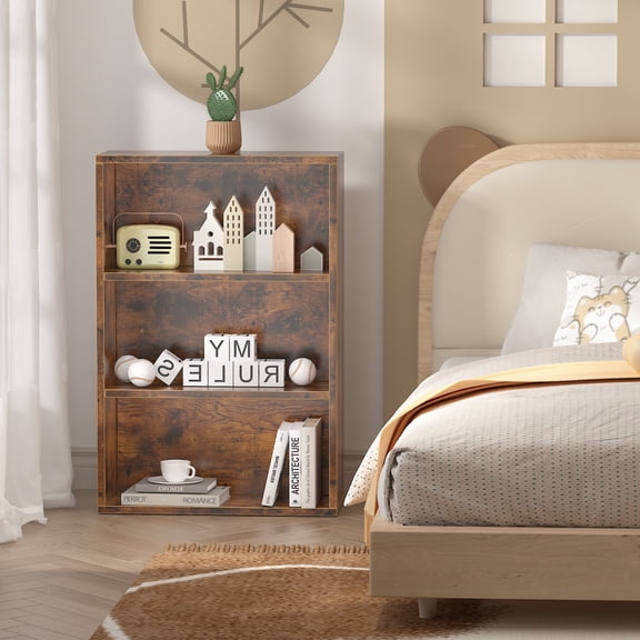 NEWSENDY 3 Shelf Bookshelf,Wood Tall Bookshelf and Bookshelves, 3-Tier Cube Display Shelves,Multifunctional Storage Organizer Shelving for Bedroom Library Living Room Home Office