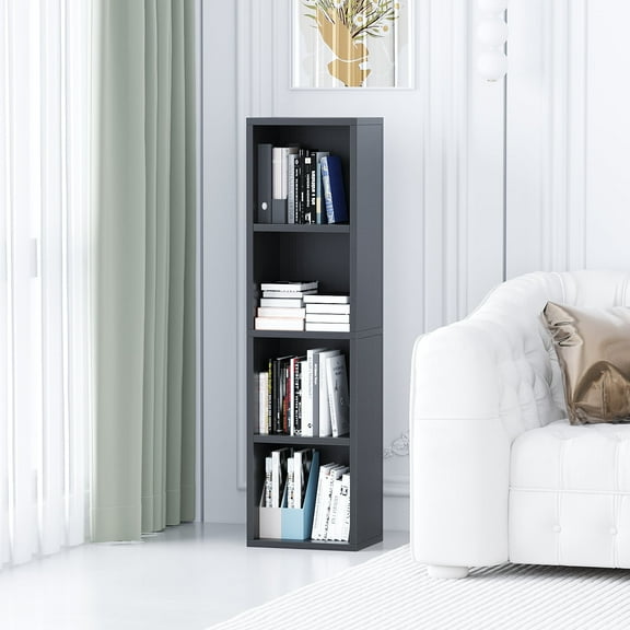 NEWSENDY 4-Tier Open Cubby Storage Shelf, Small Bookshelf Bookcase, Sturdy Storage Cabinet for Living Room, Bedroom, Office, Kids Room and Bathroom,Black