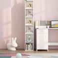 thumbnail image 1 of NEWSENDY 68.5 Inches Small Tall Narrow Corner Bookshelf, 6 Shelf Cubby Storage Organizer, Freestanding Storage Cabinet for Bedroom Library Living Room Home Office, White, 1 of 12