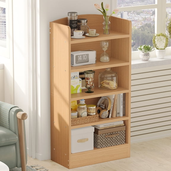 NEWSENDY Arched Top Open Bookcase, Freestanding Vertical Storage Shelf, High Weight Capacity Modern Display Rack for Adults, Ideal for Living Room, Home Office & Bedroom