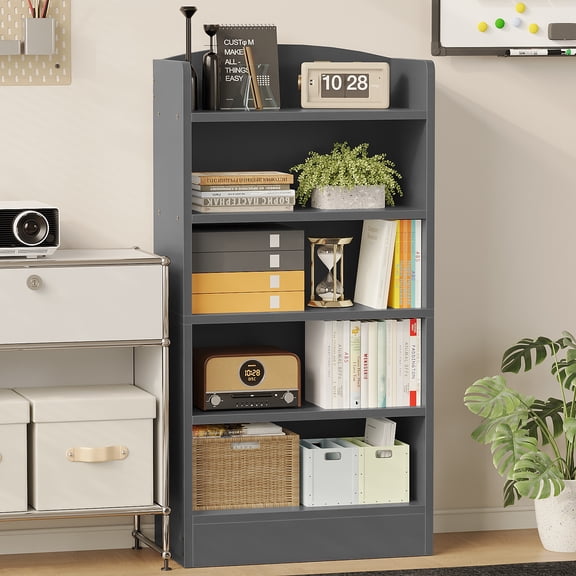 NEWSENDY Arched Top Open Bookcase, Freestanding Vertical Storage Shelf, High Weight Capacity Modern Display Rack for Adults, Ideal for Living Room, Home Office & Bedroom