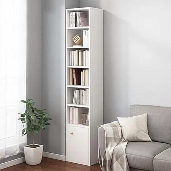 NEWSENDY Narrow Freestanding Bookcase, Modern Minimalist Open Storage Bookshelf, Multi-Tier Display Shelving Unit for Adults Home & Office