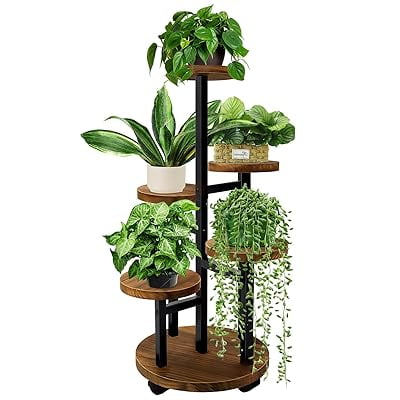 Rim Display Racking NEWSENDY Rolling Multi-Tier Plant Stand, Movable Flower Pot Display ...