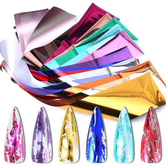 NEWSPIED 14 Colors Metallic Nail Foil Transfer Stickers Holographic Effect Nail Foils Decals Gold Silver Matte Transfer Foils Nail Decals for Women Nail Art Accessories Manicure Tips Decoration