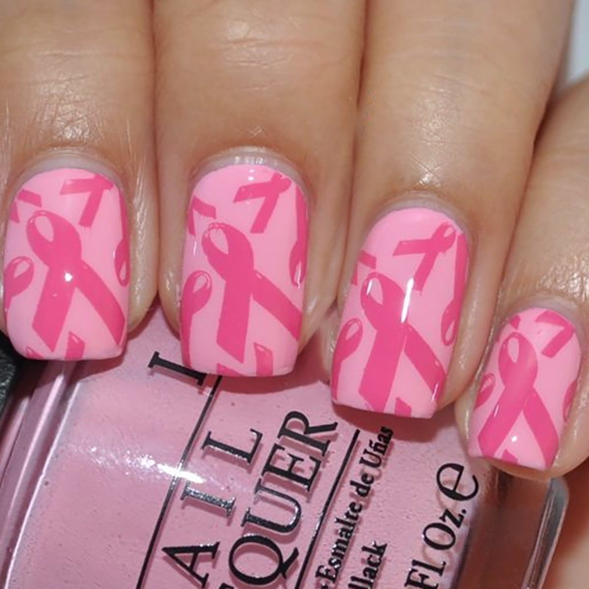 NEWSPIED 24Pcs Breast Cancer Nails Press on Square Pink Ribbon False