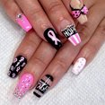 thumbnail image 1 of NEWSPIED 24Pcs Breast Cancer Press on Nails Medium Length Square Pink Ribbon False Nails with Rhinestones Designs Artificial Coffin Acrylic Nails Tips Breast Cancer Awareness Fake Nails for Women, 1 of 7