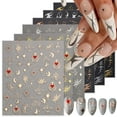 thumbnail image 1 of NEWSPIED 6 Sheets Sun Star Nail Art Stickers Moon Fish Bone Nail Decals Gold Rose Sliver Fish Bone Moon Star Design Nail Art Supplies for Women Girls Acrylic Nails Decorations, 1 of 7