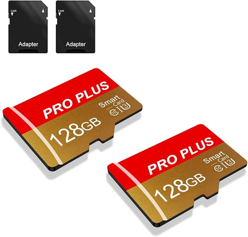 NEWSTIOR 2 Pack TF Card 128GB with Adapter, High Speed Memory Card, UHS-I C10 A1 Memory TF Card for Tablet/Mobile Phone/Camera/Car Audio/Game Console (Red Gold 128GB)