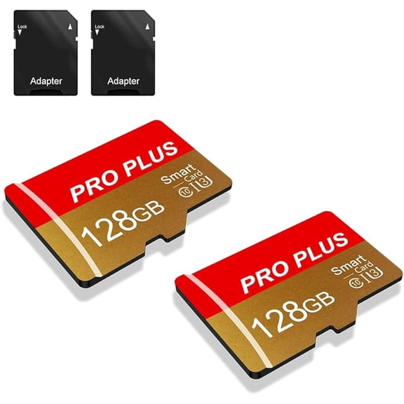 NEWSTIOR 2 Pack TF Card 128GB with Adapter, High Speed Memory Card, UHS-I C10 A1 Memory TF Card for Tablet/Mobile Phone/Camera/Car Audio/Game Console (Red Gold 128GB)