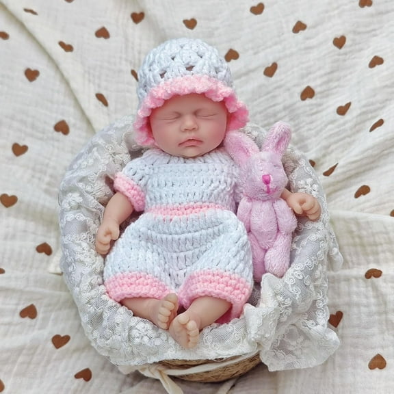 NEWTOTLOVE Micro Full Body Platinum Silicone Reborn Baby Doll 7 Inch Looking Real Baby Miniature Lifelike Sleeping Eyes Closed Baby Girl Realistic Newborn Baby Doll with Gift Box