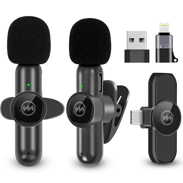 NEWWARE 2 Pack Wireless Lavalier Microphones for Android/iPhone