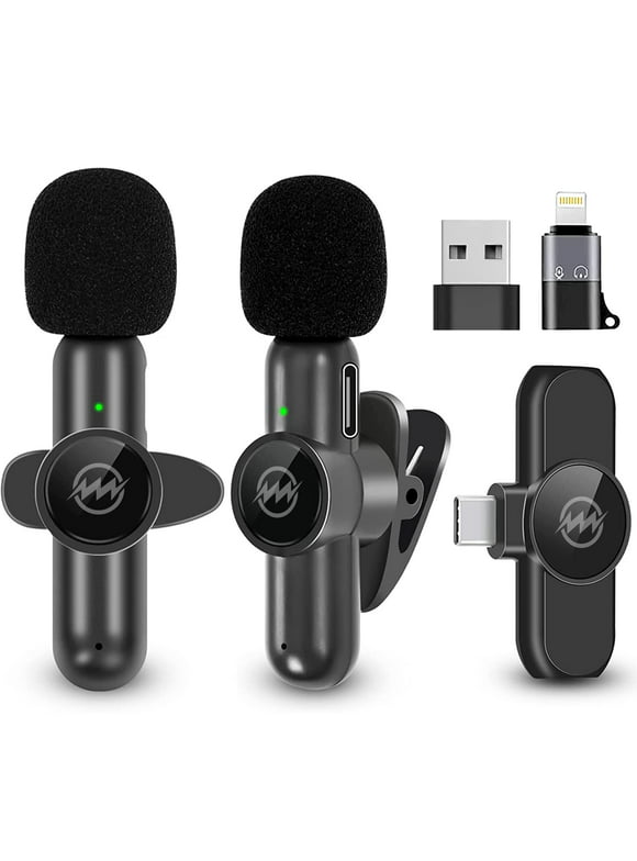 NEWWARE 2 Pack Wireless Lavalier Microphones for Android/iPhone/Computer/Laptop,USB-C to USB Adaptor & Lightning Port,12H for 1 Person Use,Clip on Lapel Mic for Video Recording Vlogging Podcast Tiktok