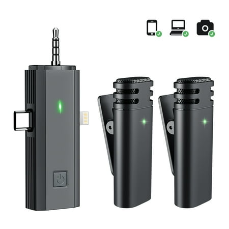 NEWWARE 2 Pack Wireless Lavalier Microphones for iPhone/Android/Camera/PC,3 in 1 Mini Microphone,Clip on Lapel Mic,Noise Reduction,Plug-Play Wireless Mic for Recording,Live Stream,YouTube,TikTok
