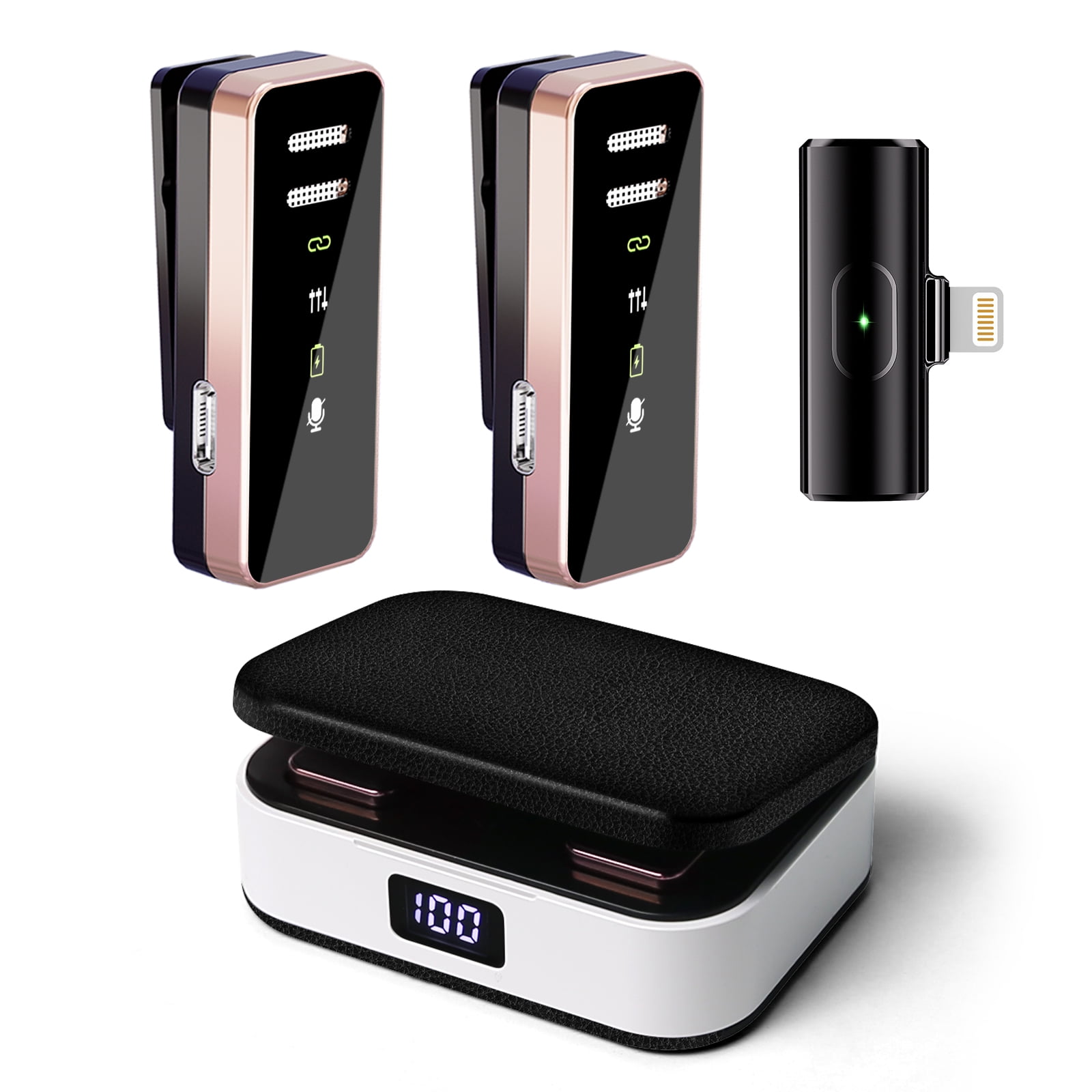 NEWWARE 2 Pack Wireless Lavalier Microphones for iPhone iPad w/Charging