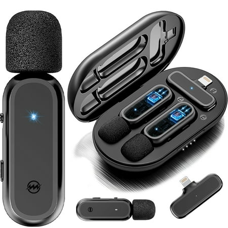 NEWWARE 2 Pack Wireless Lavalier Microphones for iPhone iPad w/Charging Case,Plug-Play Mini Microphone,12H 800mAh,Noise Reduction,Clip on Lapel Mic for Video Recording Vlog,TikTok,YouTube,Interview