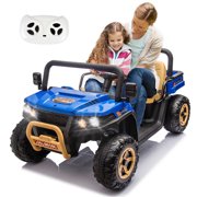 NEWWARE 24V 2 Seater Ride on Car, 25.79" Width Large Seat, 24V Ride On UTV w/Remote Control, Automatic Tipping Bucket, Bluetooth, Portable Handle, Electric Car Truck for Boys Girls Age 3+, Blue