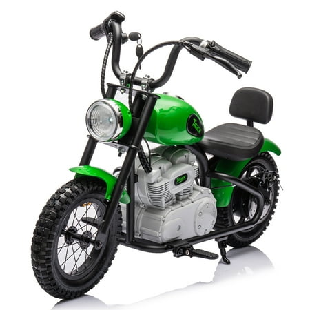 NEWWARE 36V Electric Dirt Bike, 350W Kids Ride on Dirt Bike with Twist Grip Throttle, Hand-Operated Dual Brakes, Key Start, Battery Display, Max Speed 15.5mph, Electric Motorcycle for Age 8+, Green