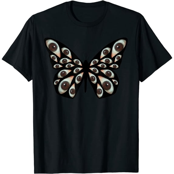 NEWWeirdcore Aesthetic Black Butterfly Wings Human Eyes Oddcore T-Shirt ...