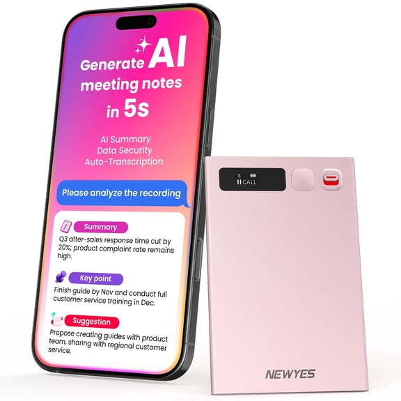 NEWYES AI Voice Recorder,Ailog Smart Audio Recorder, App Control, Transcribe & Summarize, 188+ Languages Translation, 64GB Memory, Audio Recorder for Meetings, Lectures, Calls, Business, Class