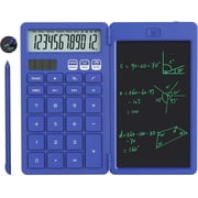 NEWYES Calculator with Writing Tablet, Portable Basic Calculator Notepad for Primary and Middle School Students, Black (Blue)