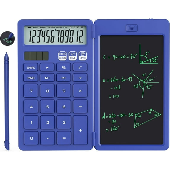 NEWYES Calculator with Writing Tablet, Portable Basic Calculator Notepad for Primary and Middle School Students, Black (Blue)