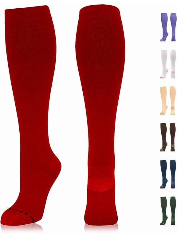 Compression Dress Sock (15-20mmHg) for Men & Women - Cotton Rich Comfortable Socks - BEST Stockings for Business Casual, Running, Medical, Athletic, Edema, Diabetic (L/XL, Red)