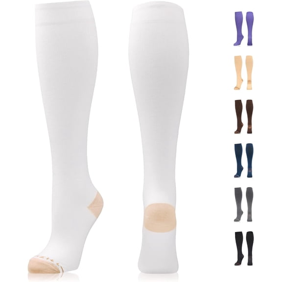 Newzill Compression Dress Socks, 15-20 mmHg, Cotton-Rich Stockings with Copper, Knee-High Support Hose for Men & Women