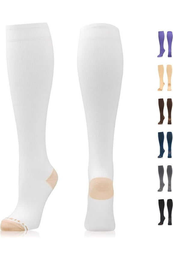Compression Dress Socks, 15-20 mmHg, Cotton-Rich Stockings with Copper, Knee-High Support Hose for Men & Women
