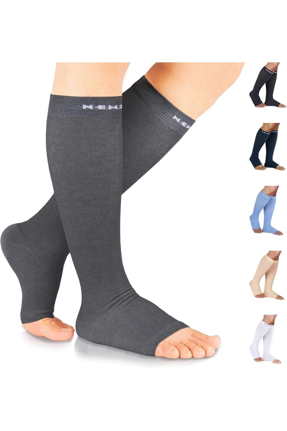 Compression Socks for Men & Women - 20mmHg Graduated Circulation Support, Open Toe, Cotton Blend, Ideal for Nurses