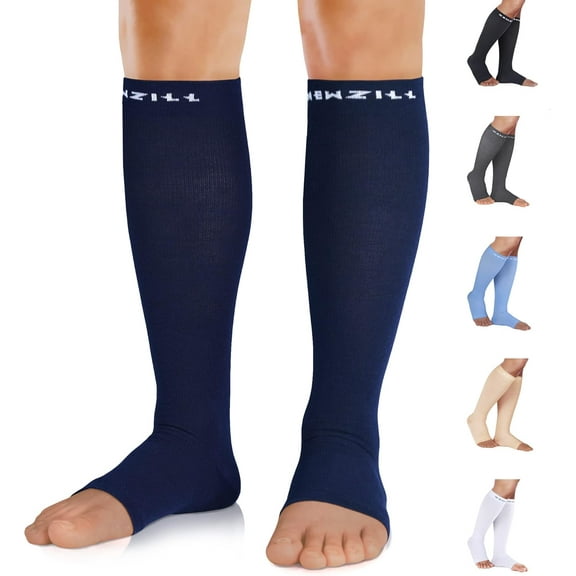 NEWZILL Compression Socks for Men & Women - 20mmHg Graduated Circulation Support, Open Toe, Cotton Blend, Ideal for Nurses