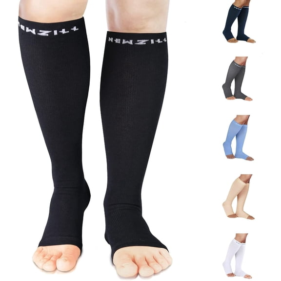 NEWZILL Compression Socks for Men & Women - 20mmHg Graduated Circulation Support, Open Toe, Cotton Blend, Ideal for Nurses