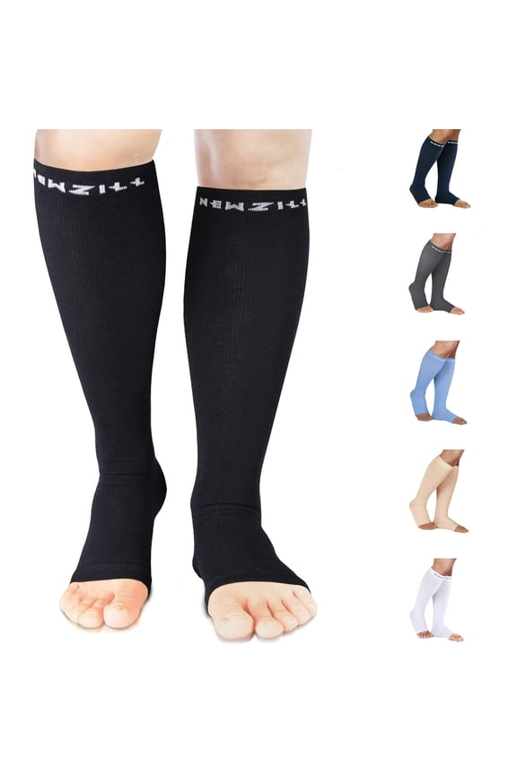 Compression Socks for Men & Women - 20mmHg Graduated Circulation Support, Open Toe, Cotton Blend, Ideal for Nurses