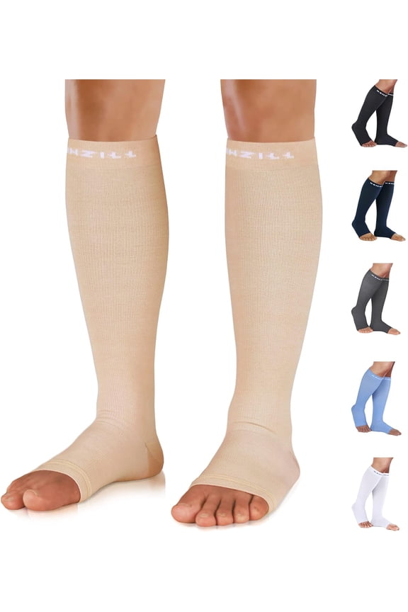 Compression Socks for Men & Women - 20mmHg Graduated Circulation Support, Open Toe, Cotton Blend, Ideal for Nurses